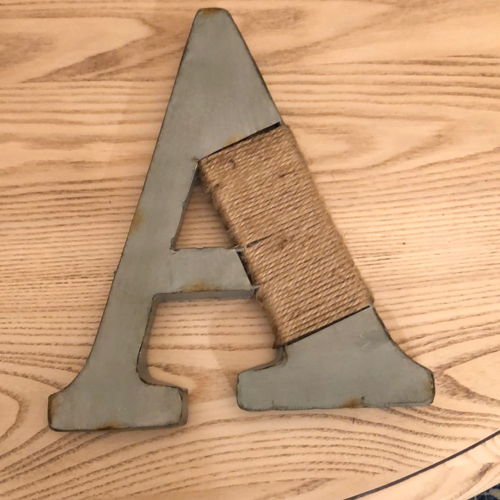 Rustic farmhouse galvanized jute twisted letter A